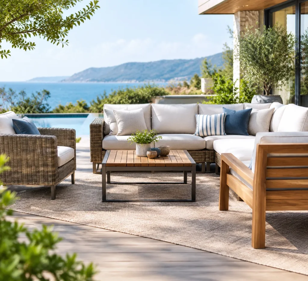 Wicker Aluminium and Teak Outdoor Sofas