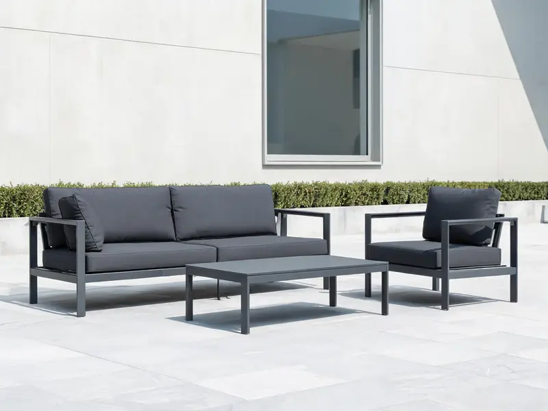 Powder-coated aluminum outdoor patio furniture set with sofa and table