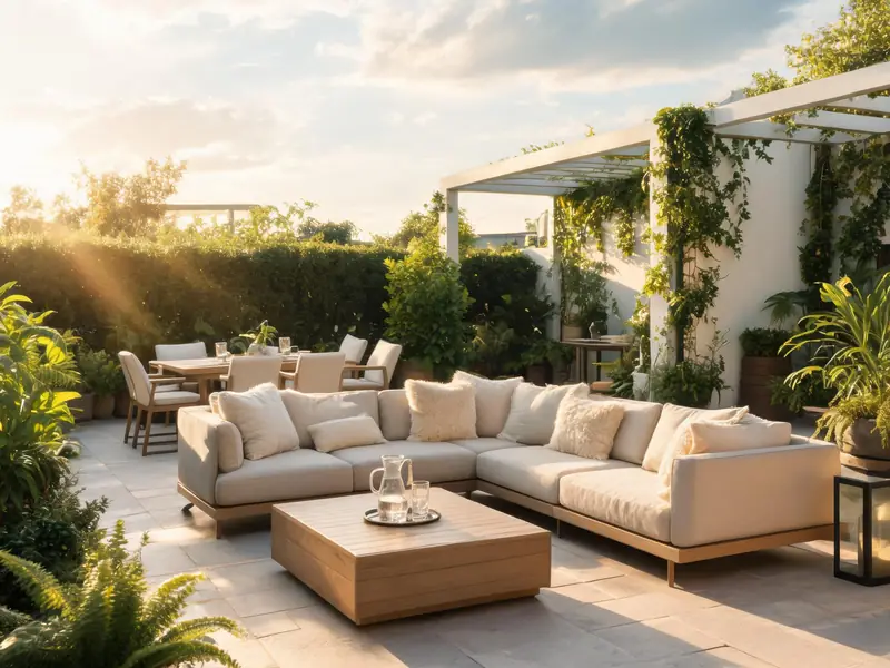Beautiful patio furniture arrangement showcasing complete outdoor living space