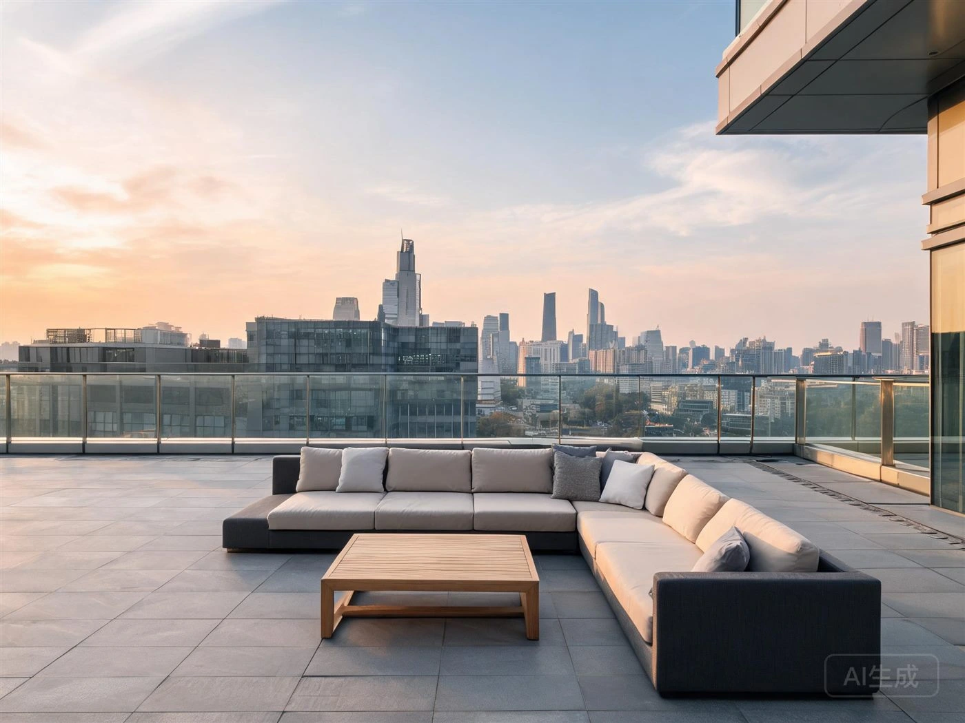 Corporate rooftop lounge with commercial outdoor furniture