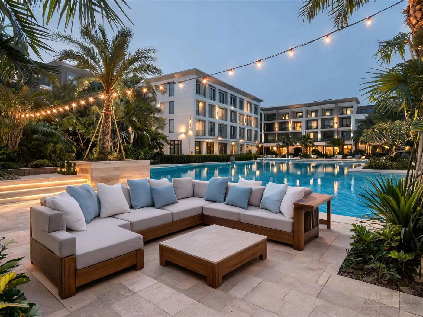 Hotel outdoor patio with contract grade outdoor furniture