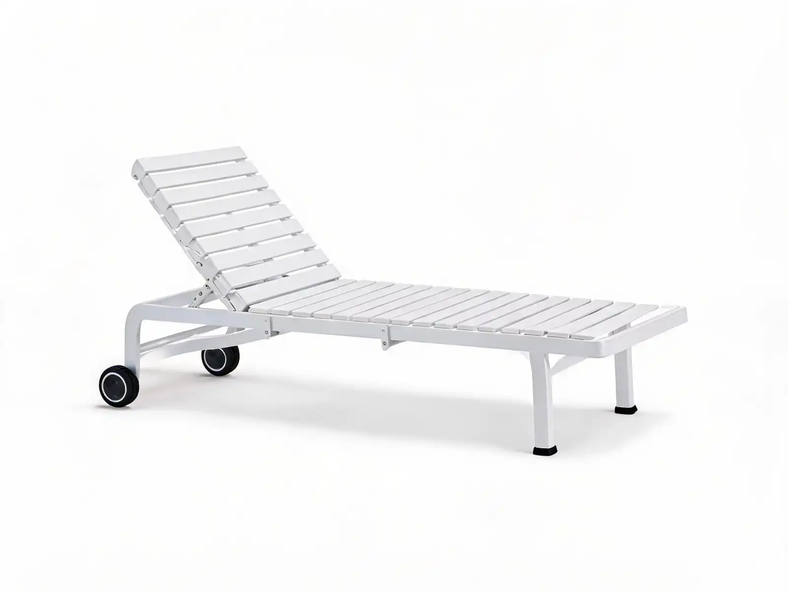 Aluminum pool chaise with adjustable backrest and wheels