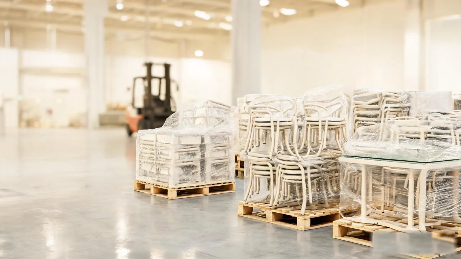 Warehouse receiving imported outdoor furniture after customs clearance